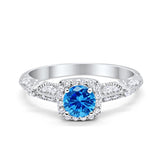 Halo Square Ring with Topaz Cubic Zirconia